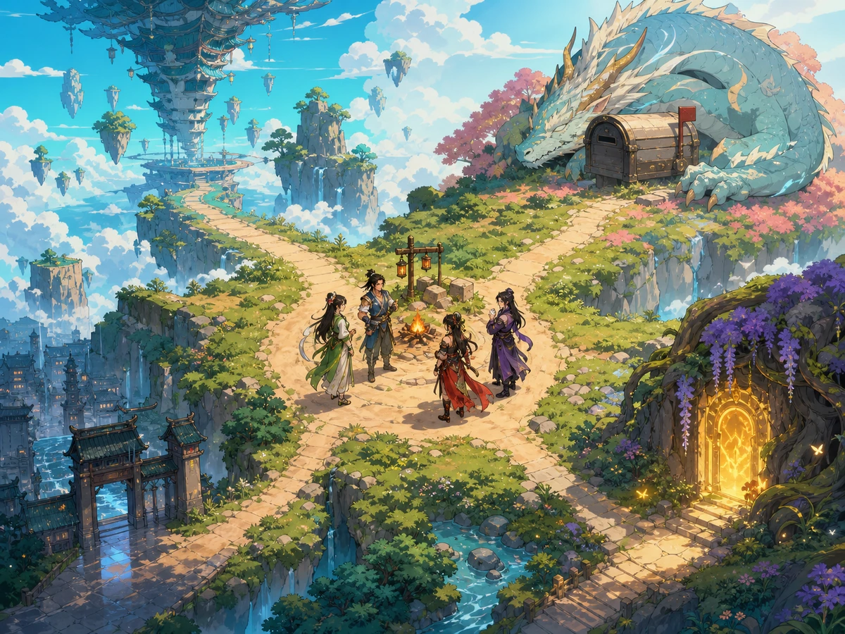 비밀 퀘스트의 단서와 목적지가 표시된 게임 일러스트